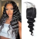 Loose Deep Wave Closure Brazilian Human Hair 4×4 Lace Closure Pre-Plucked with Baby Hair Natural Color Closures Only